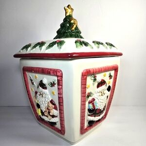 VTG Rare Holiday at Home Earthenware Santa Christmas Cookie Jar